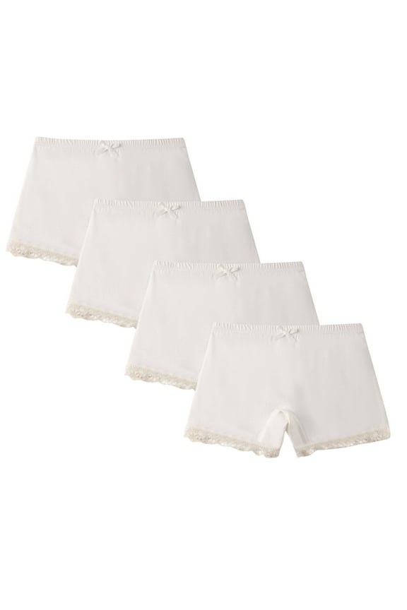 4Pcs Kids Girls Safety Shorts Bowknot Lace Ballet Dance Shorts Full Coverage Stretchy Cotton Boyshorts Undershorts Briefs