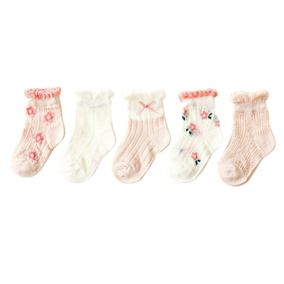 FAIWAD 5Pairs Cute Crew Socks for Teen Girls Embroidered Non Slip Ankle Socks Toddler Crew Cotton Breathable Socks