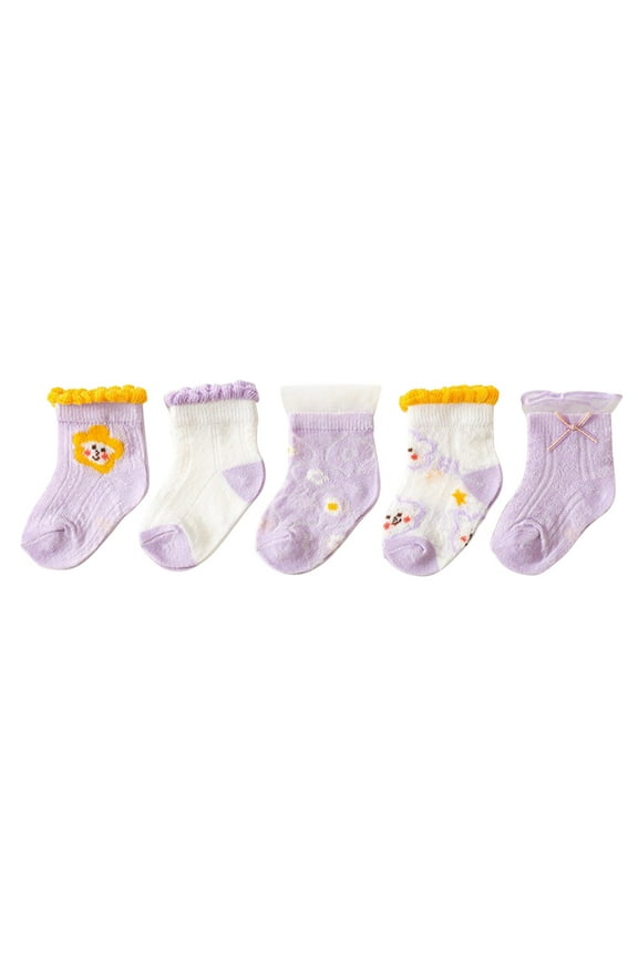 5Pairs Cute Crew Socks for Teen Girls Embroidered Non Slip Ankle Socks Toddler Crew Cotton Breathable Socks