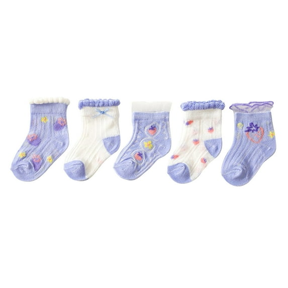 FAIWAD 5Pairs Cute Crew Socks for Teen Girls Embroidered Non Slip Ankle Socks Toddler Crew Cotton Breathable Socks