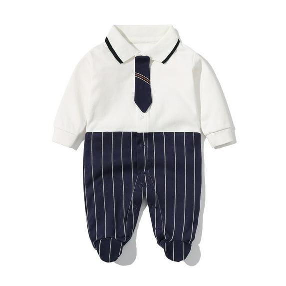 FAIWAD Baby Boy Dressy Clothes Long Sleeve Lapel Shirt Patchwork Striped Print Long Button Pants with Tie