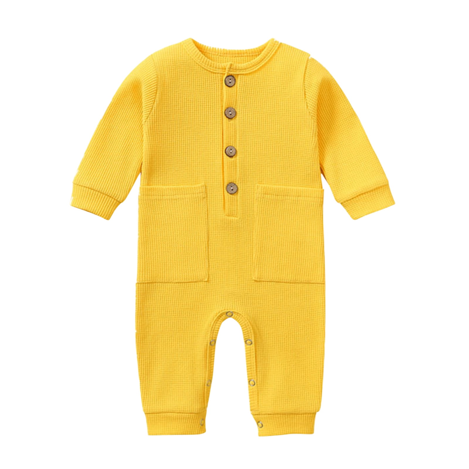 FAIWAD Baby Boy Girl Long Sleeve Button Romper Round Neck Solid Color ...