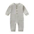 thumbnail image 1 of FAIWAD Baby Boy Girl Long Sleeve Button Romper Round Neck Solid Color Jumpsuit Spring Casual Romper, 1 of 3