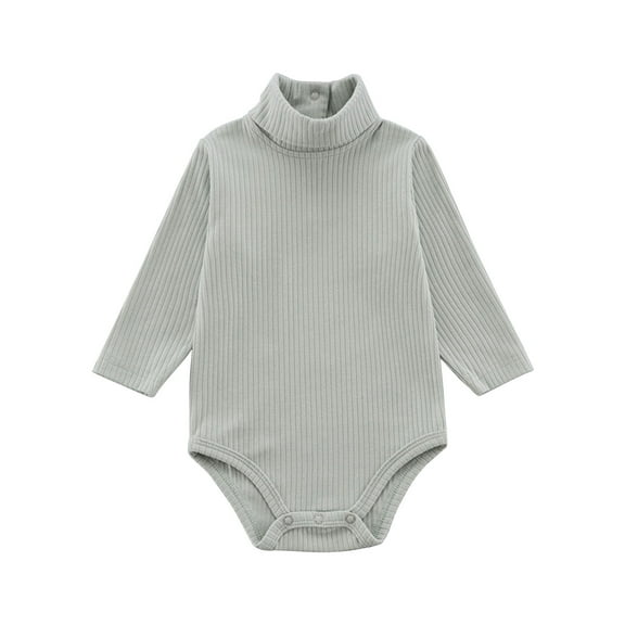 FAIWAD Baby Girl Boy Romper Long Sleeve Turtleneck Jumpsuit Ribbed Button Spring Bodysuit