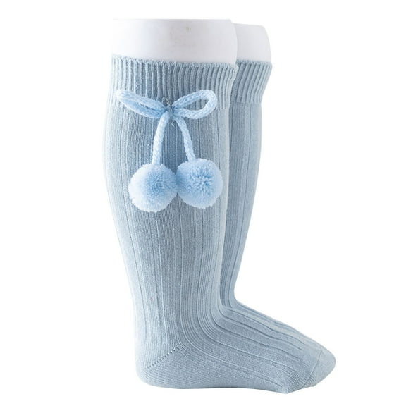 FAIWAD Baby Girls Cute Socks with Pompoms Toddler Stretch High Knee Ribbed Knitted Floor Long Socks