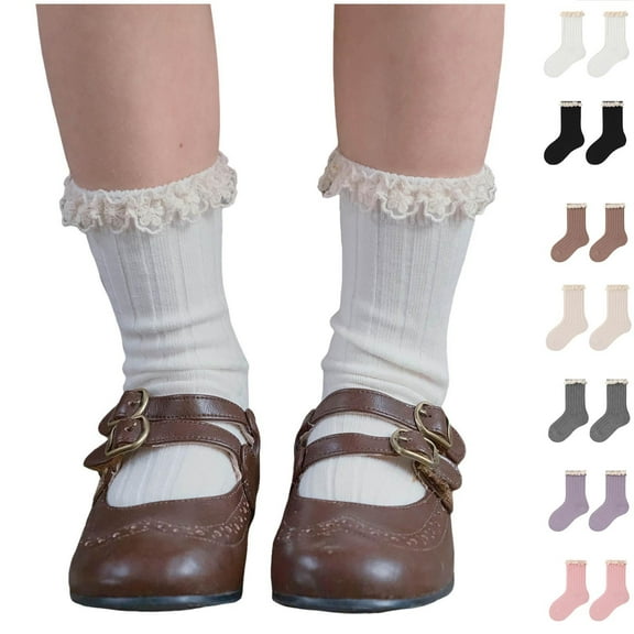 FAIWAD Toddler Girls Princess Socks Lace Ruffle Cute Knitted Socks Kids Dress School Uniform Mid Crew Socks