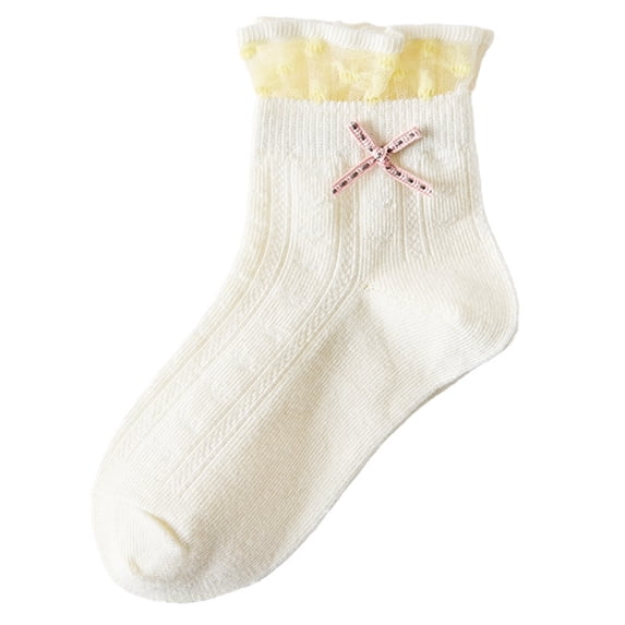 FAIWAD Girls Ruffle Lace Socks Princess Frilly Knit Cotton Socks with Bows Toddler Solid Color Stretchy Crew Socks