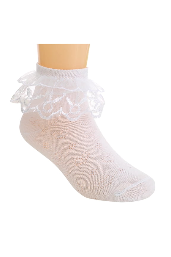 Toddler Baby Girls Ruffle Socks Kids Frilly Trim Cotton Lace Ankle Princess Socks, 2-15Years
