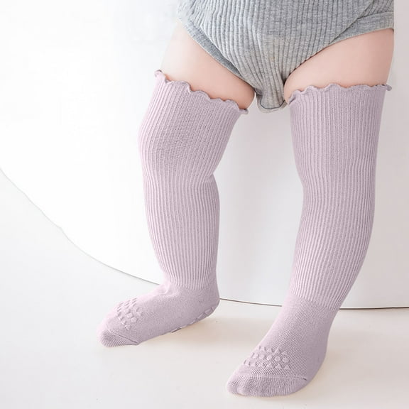 FAIWAD Baby Toddler Knee High Non-Slip Socks Girls Boys Unisex Ruffle Solid Color Stretchy Knitted Stockings