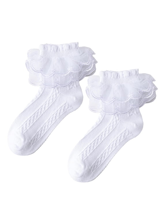Baby Girls Ruffle Lace Socks Cute Frilly Princess Dress Socks Toddler Bow Stretchy Comfy Socks