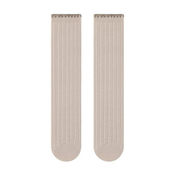 FAIWAD Toddler Girls Ruffle Knee High Socks Solid Color Stretchy Knitted Knee Socks Cute Cotton Calf Socks