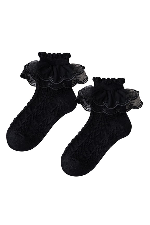 Baby Girls Ruffle Lace Socks Cute Frilly Princess Dress Socks Toddler Bow Stretchy Comfy Socks