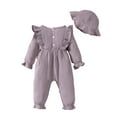thumbnail image 1 of FAIWAD Baby Girls Ruffle Long Sleeve Bodysuit Round Neck Casual Pleated Rompers Patchwork Bow with Hat, 1 of 9