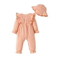 thumbnail image 1 of FAIWAD Baby Girls Ruffle Long Sleeve Bodysuit Round Neck Casual Pleated Rompers Patchwork Bow with Hat, 1 of 9