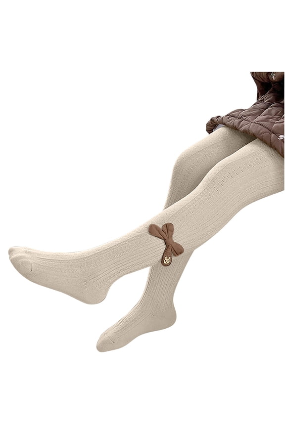 Baby Girls Tights with Bows Cable Knit Leggings Footed Stockings Kids Winter Cotton Pantyhose 1-12T