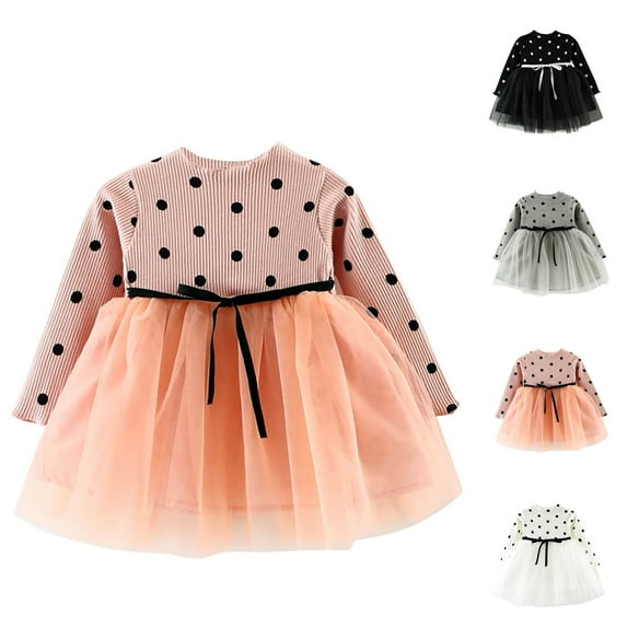 FAIWAD Baby Girls Tulle Dress Long Sleeve Dot Polka Princess Dresses Kids Birthday Wedding Clothes for 0-3Y