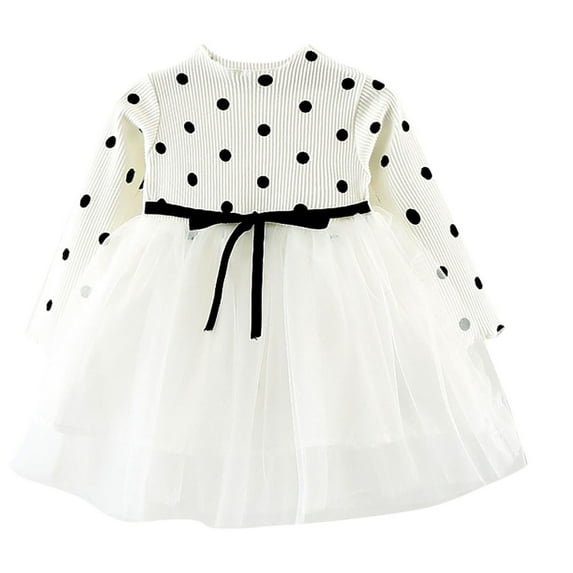 FAIWAD Baby Girls Tulle Dress Long Sleeve Dot Polka Princess Dresses Kids Birthday Wedding Clothes for 0-3Y
