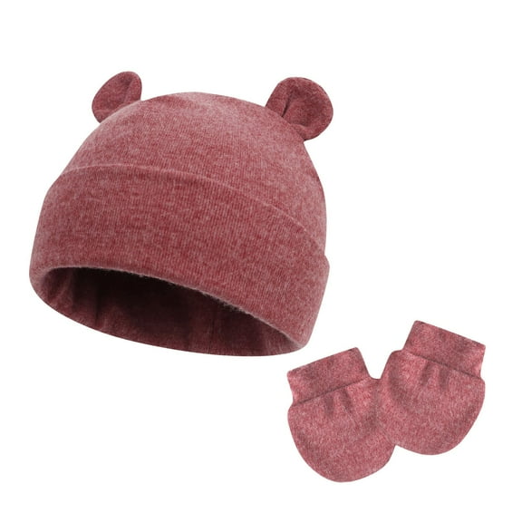 FAIWAD Baby Hats and Mittens Infant Cotton Beanie Gloves No Scratch Set Newborn Cute Hat 2pcs for Boys Girls