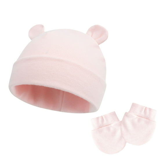 FAIWAD Baby Hats and Mittens Infant Cotton Beanie Gloves No Scratch Set Newborn Cute Hat 2pcs for Boys Girls