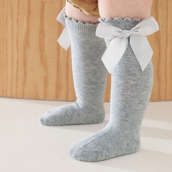 FAIWAD Baby Knee High Socks Toddler Bow Ruffled Tube Socks Girls School Uniform Dress Socks