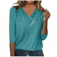 thumbnail image 1 of FAIWAD Blouses for Women Dressy Casual 3/4 Length Sleeve V Neck Button Plain Shirts Business Work Loose Basic T Shirt, 1 of 9