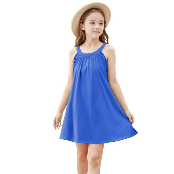 FAIWAD Boho Dress for Women Casual Sleeveless Sundress Floral Print A-Line Beach Dress Round Neck Pleated Dress