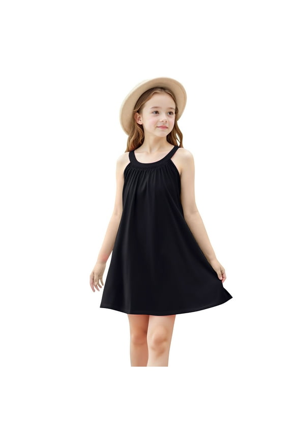 Girls Dresses Beach Swim Cover Up Summer Casual Tank Dress Kids Sleeveless Flowy A-Line Midi Sundress 4-15 Years