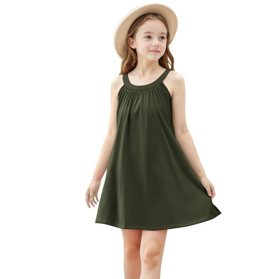 FAIWAD Girls Dresses Beach Swim Cover Up Summer Casual Tank Dress Kids Sleeveless Flowy A-Line Midi Sundress 4-15 Years