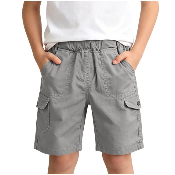 FAIWAD Boys Cargo Shorts with Pockets Kids Elastic Waist School Uniform Pants Summer Casual Sweat Shorts