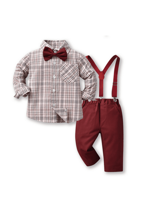 Boys Gentleman Suits Toddler Kids Wedding Formal Outfit Clothes 2 Pieces Dress Shirt and Pants with Bowtie, 2-12 Years