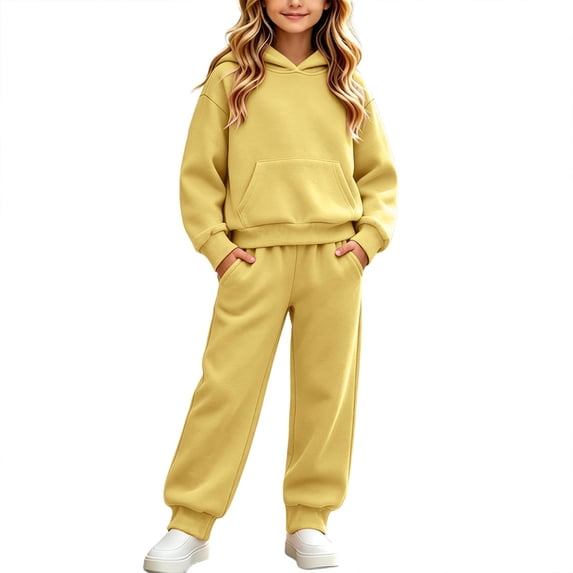 FAIWAD Boys Girls 2 Piece Outfits Hooded Sweatshirts Jogger Pants Athletic Sweatsuit Sets with Pockets