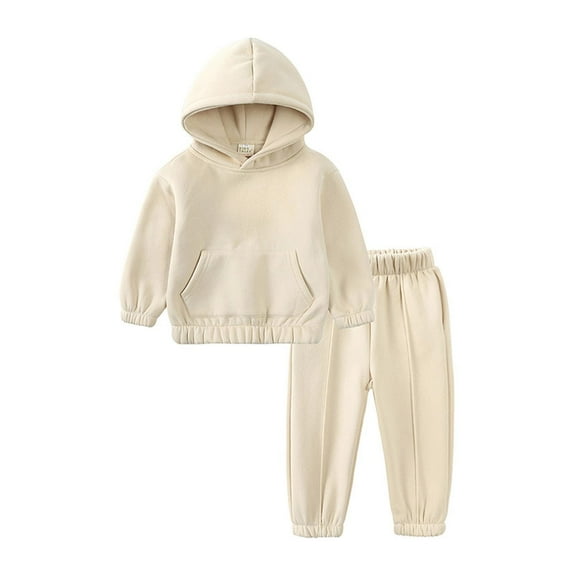 FAIWAD Boys Girls 2 Piece Pullover Sweatshirt Set Warm Fleece Lining Hooded Top and Elastic Waist Baggy Pants