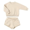 thumbnail image 1 of FAIWAD Boys Girls 2 Piece Tracksuit Unisex Long Sleeve Pullover Sweatshirt with Elastic Waist Shorts Pockets Set, 1 of 6