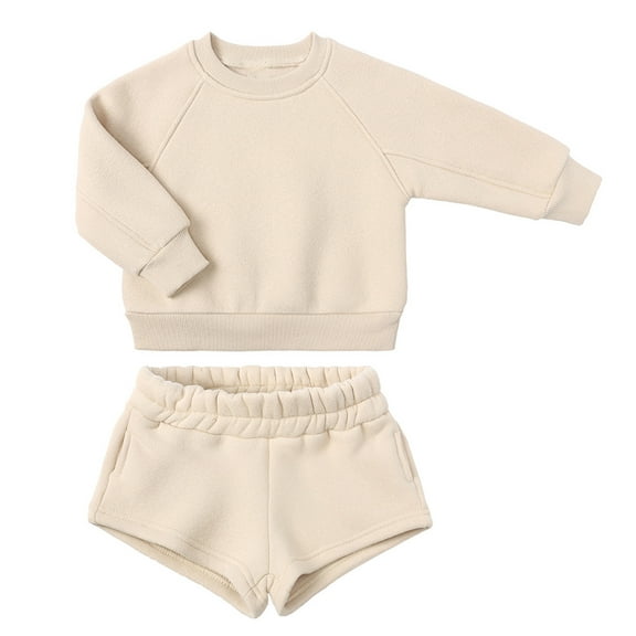 FAIWAD Boys Girls 2 Piece Tracksuit Unisex Long Sleeve Pullover Sweatshirt with Elastic Waist Shorts Pockets Set