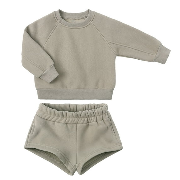 FAIWAD Boys Girls 2 Piece Tracksuit Unisex Long Sleeve Pullover Sweatshirt with Elastic Waist Shorts Pockets Set