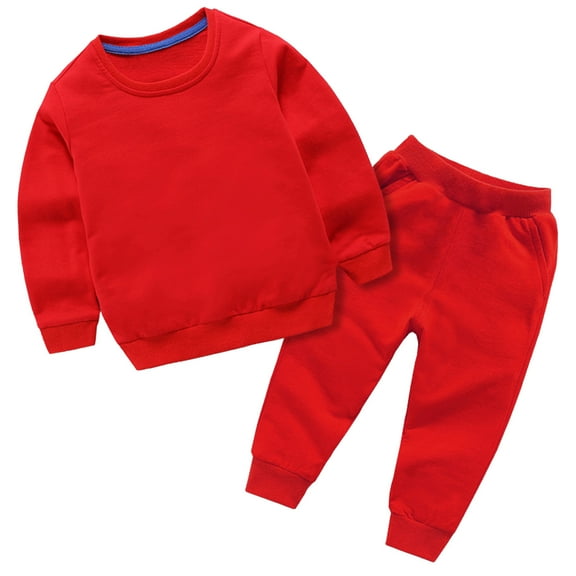 FAIWAD Boys Girls 2 Pieces Sweat Suit Kids Solid Color Pullover Sweatshirt with Elastic Waist Sweatpants