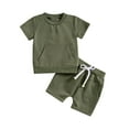 thumbnail image 1 of FAIWAD Boys Girls 2 Pieces Sweat Suit Short Sleeve Pockets Tops with Elastic Waist Shorts Set Summer Outfits, 1 of 9