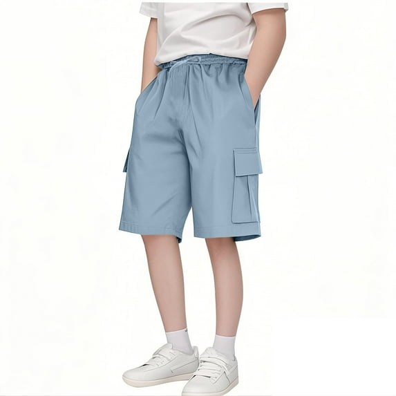 FAIWAD Boys Girls Cargo Shorts Loose Casual Elastic Waist Drawstring Knee Length Wide Leg Short Pants with Pockets, 3-14Y