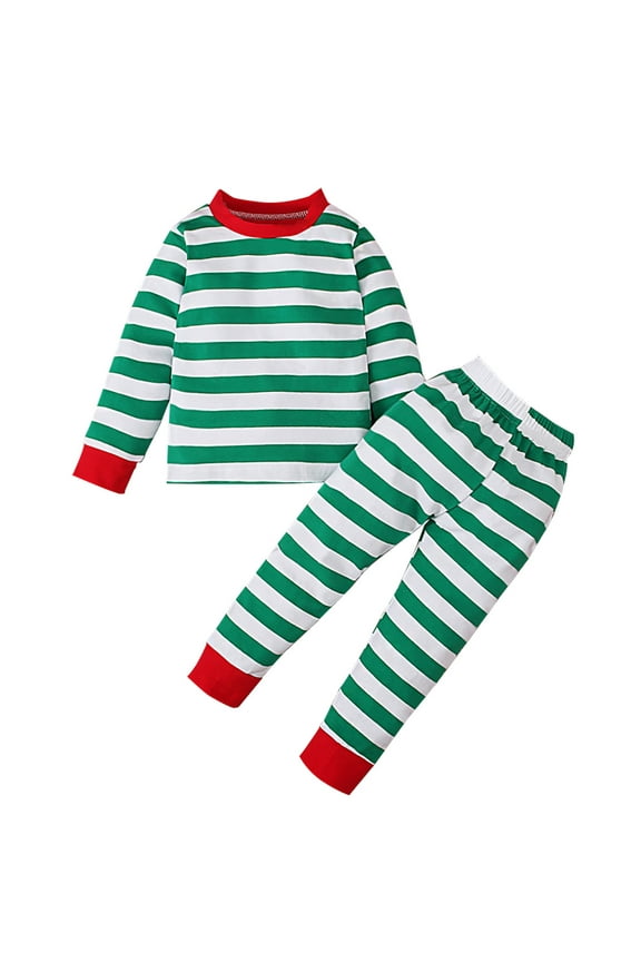 Boys Girls Christmas Striped 2 Piece Kids Pajamas Set Long Sleeve Tops and Long Pants Child Cute Clothes