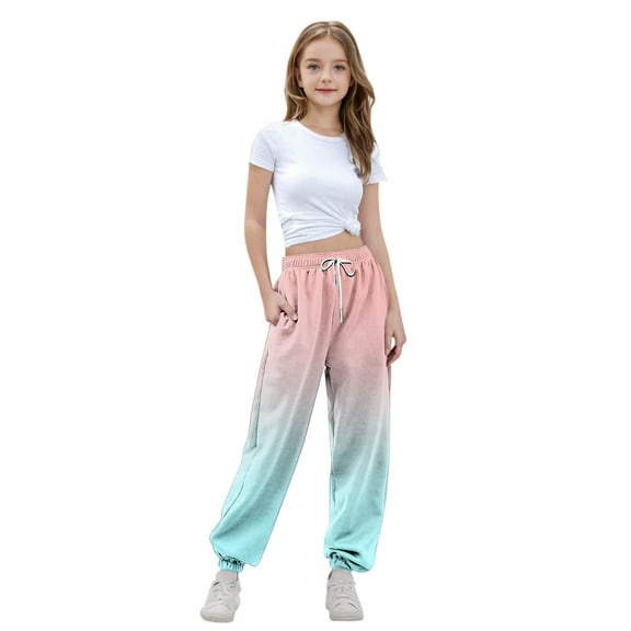 FAIWAD Boys Girls Gradient Sweatpants Elastic High Waist Athletic Jogger Pants Kids Cinch Bottom Pants Trendy Drawstring Loose Trousers