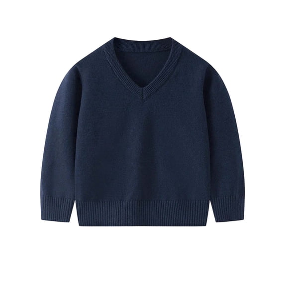 FAIWAD Boys Girls Long Sleeve Sweater V Neck Stretchy Pullover Kids Plain School Uniform Tops