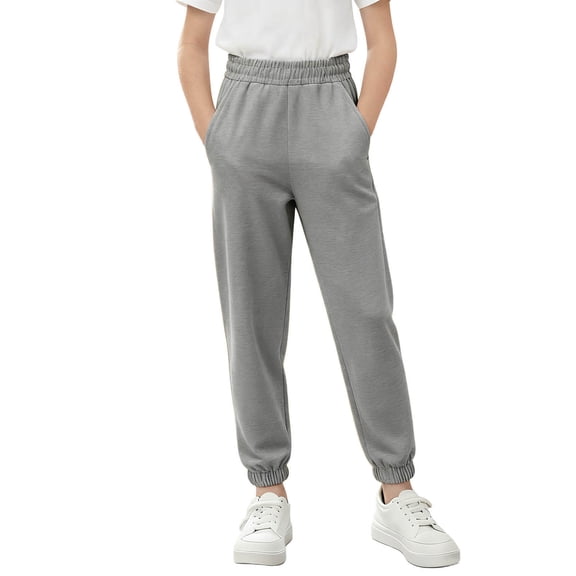 FAIWAD Boys Girls Solid Color Sweatpant Elastic Waist Casual Joggers with Pockets Straight Leg Cinch Bottom Pants