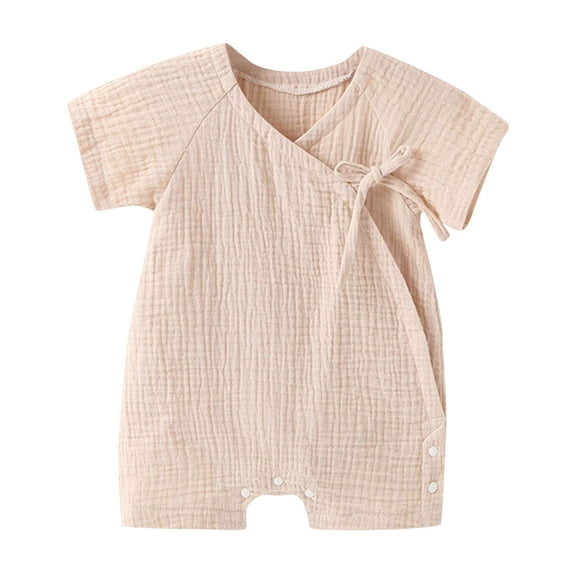 FAIWAD Boys Girls Summer Romper Short Sleeve Button Open Crotch Jumpsuits Unisex Loose Comfy Romper