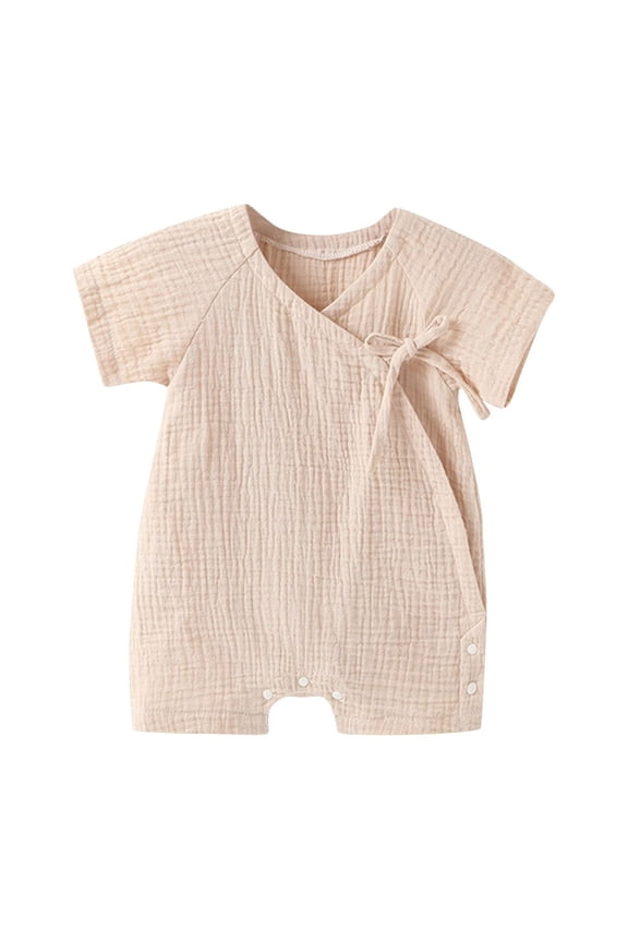 Boys Girls Summer Romper Short Sleeve Button Open Crotch Jumpsuits Unisex Loose Comfy Romper