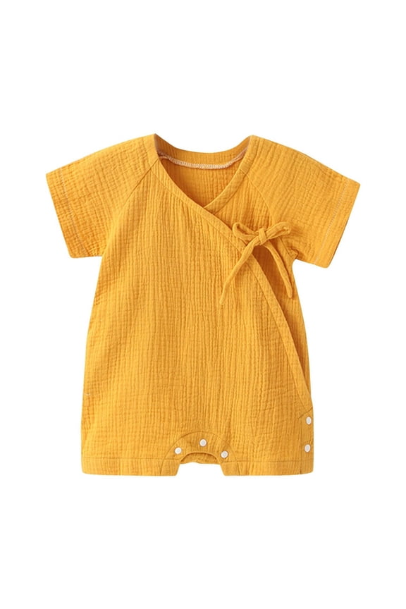 Boys Girls Summer Romper Short Sleeve Button Open Crotch Jumpsuits Unisex Loose Comfy Romper