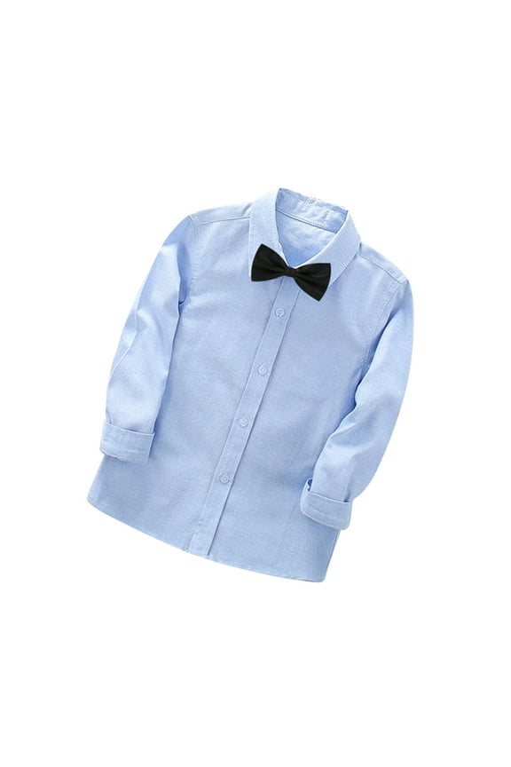 Boys Shirt Tie 2 Piece Wedding Suit Long Sleeve Button Down Dress Shirt and Bow Tie for 2-14 Years