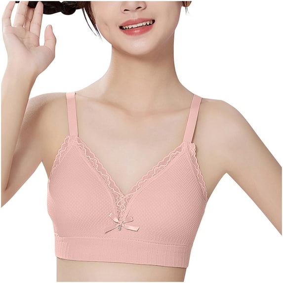 FAIWAD Bras for Girls Seamless Breathable Wireless Adjustable Straps Bralette Lace V Neck Cute Bow Everyday Underwear 14-18 Years