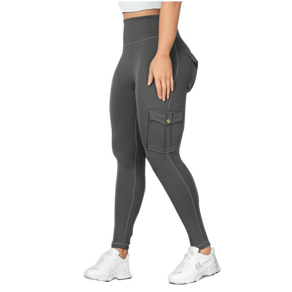FAIWAD Butt Lift Leggings with Flap Pockets Straight Slim High Waist Yoga Pants Stretch Workout Trousers (X-Large, Dark Gray2)