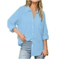 thumbnail image 1 of FAIWAD Button Down Shirts for Women Cotton Linen Long Sleeve Casual Office Work Tops with Pocket Plus Size Daily Tops, 1 of 9