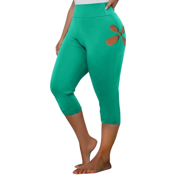 FAIWAD Capri Leggings for Women Floral Mesh Hollow Out Workout Yoga Pants Plus Size Sports Gym Cropped Pants